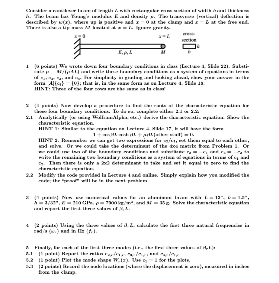 SOLVED: Consider a cantilever beam of length L with rectangular cross ...