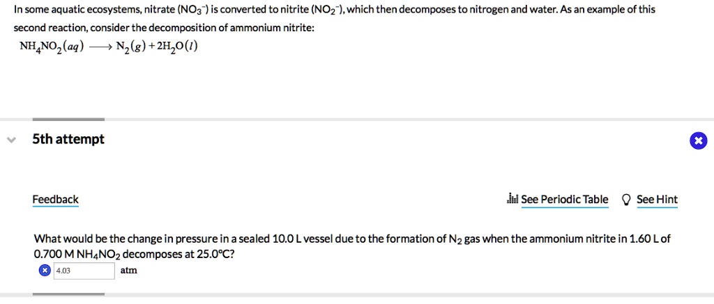 Solved In Some Aquatic Ecosystems Nitrate Noz Is Converted To Nitrite Noz Which Then 6833