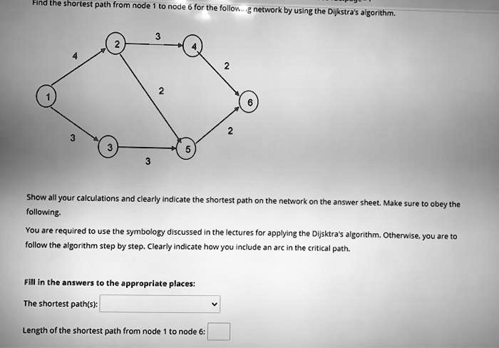 SOLVED: Shortest path from node 1 to node 6 for the following network ...