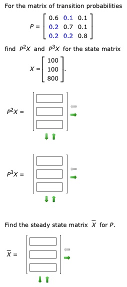 For the matrix of transition probabilities 06 02 02 08 find...