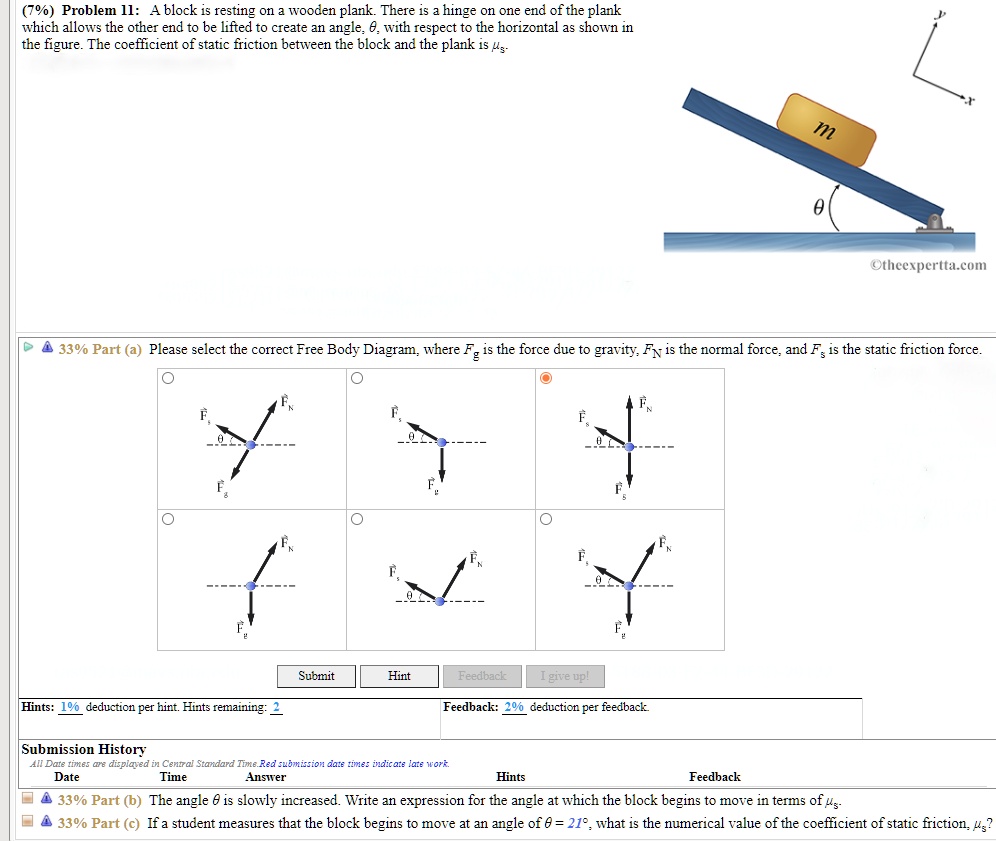 SOLVED: Problem II: A block is resting on a wooden plank. There is a ...