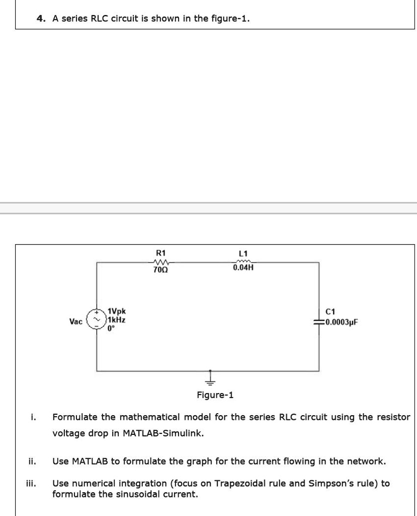 4. A series RLC circuit is shown in the figure-1. Vac 1Vpk 1kHz 0° R1 ...
