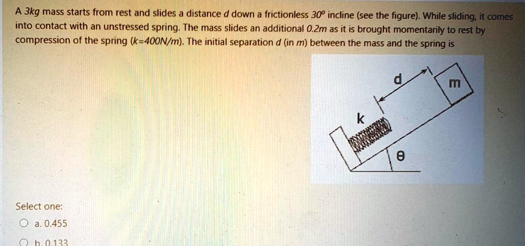 SOLVED: A 3kg mass starts from rest and slides a distance d down a ...