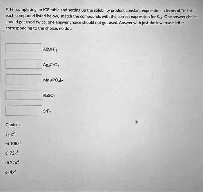 SOLVED After completing an ICE table and setting up the solubility