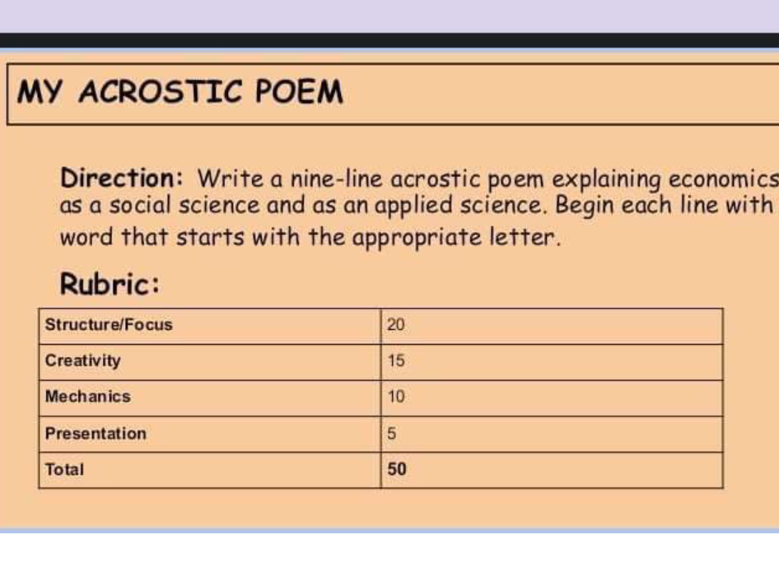 SOLVED: MY ACROSTIC POEM Direction: Write a nine-line acrostic poem ...