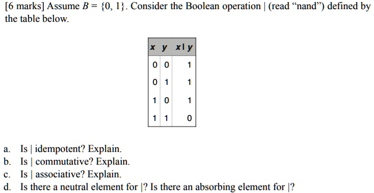 SOLVED:[6 marks] Assume B = {0, 1} . Consider the Boolean operation ...