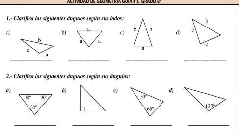 SOLVED: clasifica los siguientes ángulos según sus lados Clasifica los ...