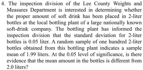 SOLVED: The inspection division of the Lee County Weights and Measures ...