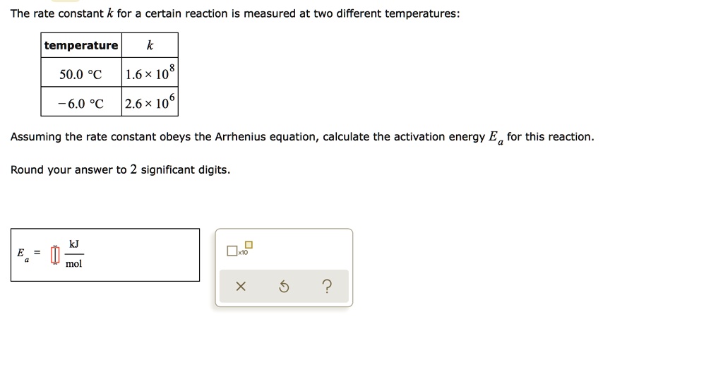 The rate constant k for a certain reaction is measured at two different ...