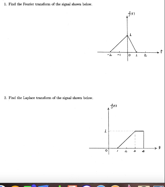 1. Find the Fourier transform of the signal shown below. f(t) 1 t -2 -1 ...