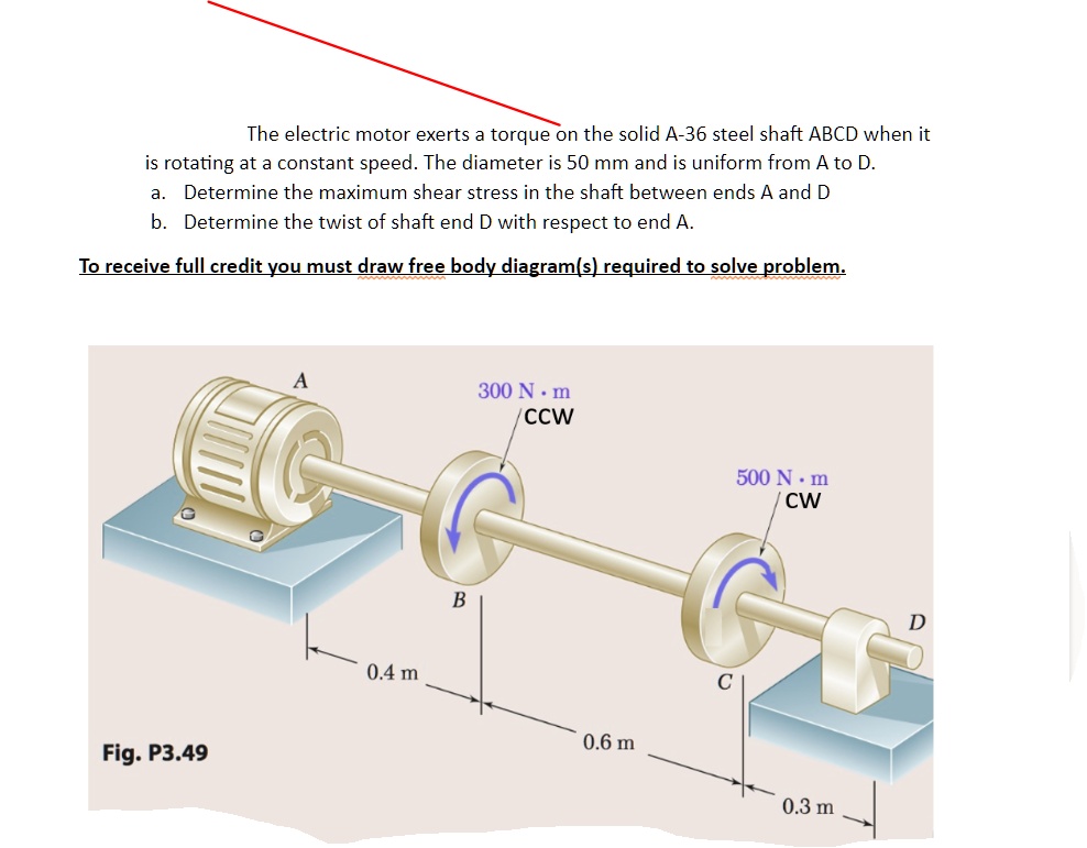 SOLVED The electric motor exerts a torque on the solid A36 steel