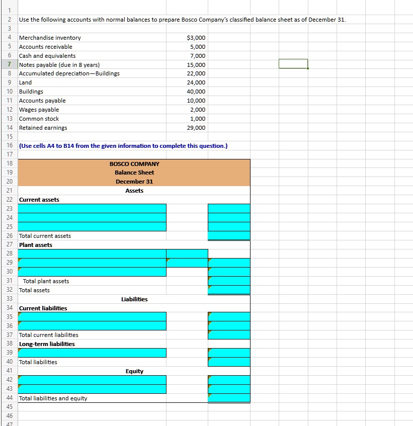 Use the following accounts with normal balances to prepare Bosco ...