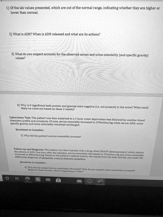 SOLVED Of the lab values presented, which are out of the normal range