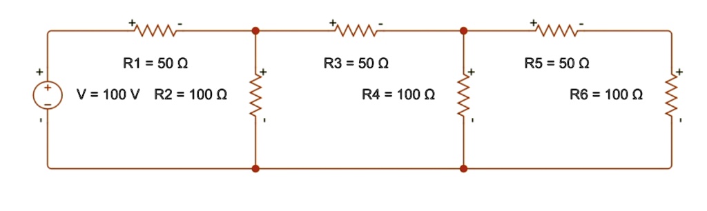 Reva R1 R2 R3 R5 R1 = 50 ? V = 100 V R2 = 100 ? R3 = 50 ? R4 = 100 ? R5 = 50 ? R6 = 100