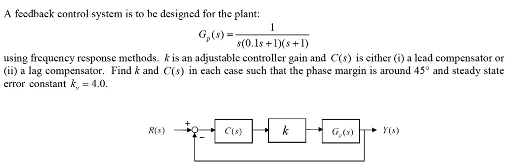 A feedback control system is to be designed for the plant: Gp(s) = s(0 ...