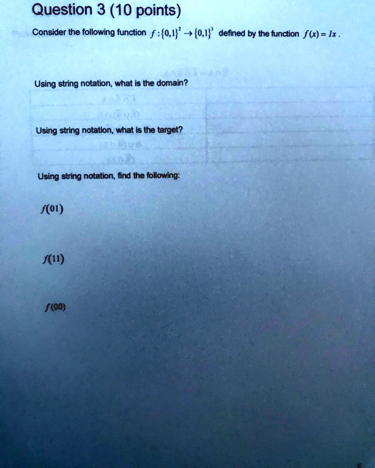 SOLVED: Question 3 (10 points) Consider the following function f :0,1 ...