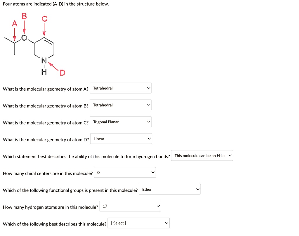 SOLVED: Four atoms are indicated (A-D) in the structure below B A c ...