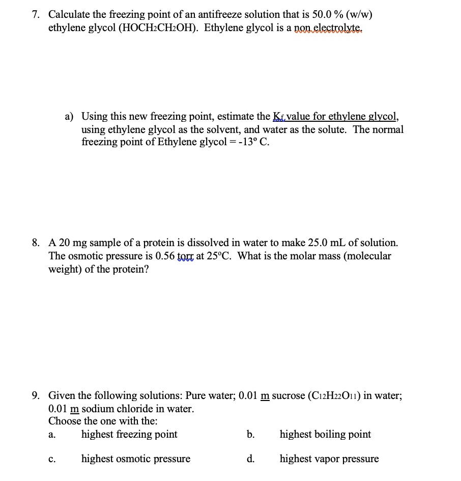 SOLVED Calculate the freezing point of an antifreeze solution that is