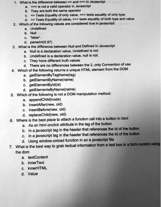 please answer all 1what is the difference betweenandin javascript ais ... image.
