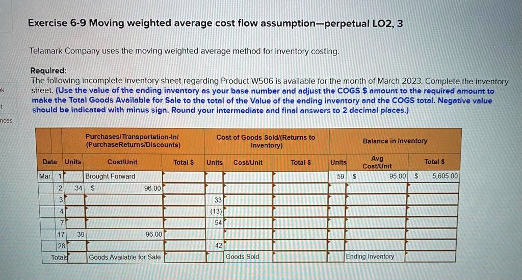 Solved texts exercise 6 9 moving weighted average cost flow