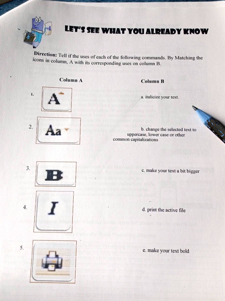 SOLVED: ICT: Matching The Icons In Column Let's See WHAT YOU ALREADY ...