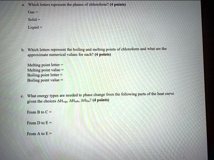 which letters represent the phases of chloroform 4 points gas solid ...
