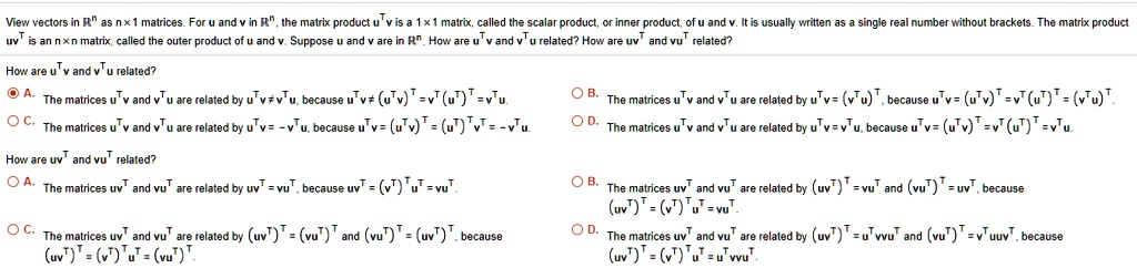 vew veciors nx1 matrices for matrix called the outer product rn the ...