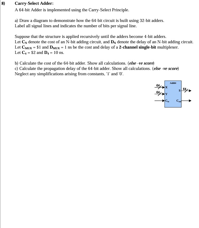 [GET ANSWER] 8 carry select adder a 64 bit adder is implemented using ...
