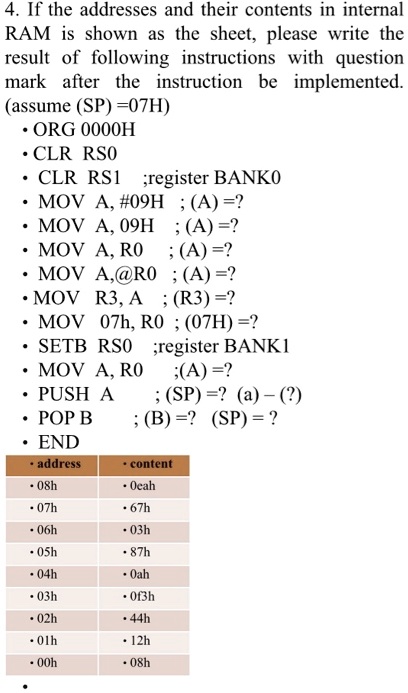 SOLVED: Assembly language assignment - need help. If the addresses and ...