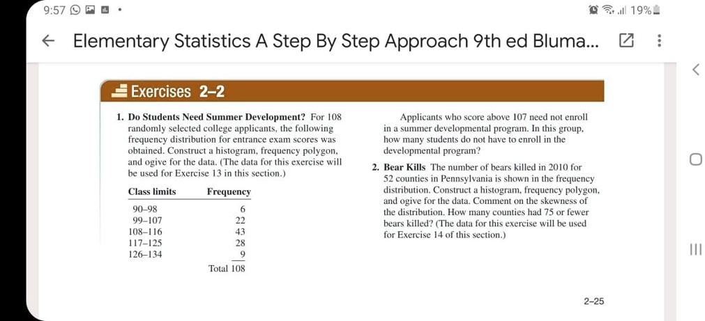 SOLVED: 9.57 @9 19% Elementary Statistics: A Step By Step Approach, 9th ...