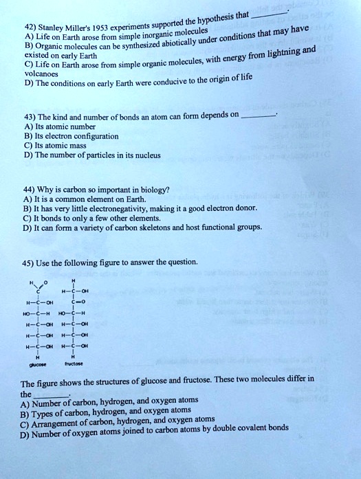 stanley miller's 1953 experiments supported the hypothesis that