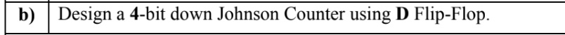 b) Design a 4-bit down Johnson Counter using D Flip-Flop.