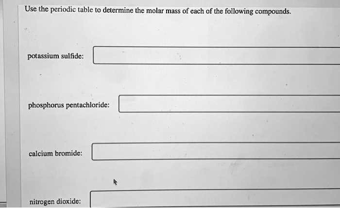 Solved Use The Periodic Table To Determine The Molar Mass Of Each Of The Following Compounds