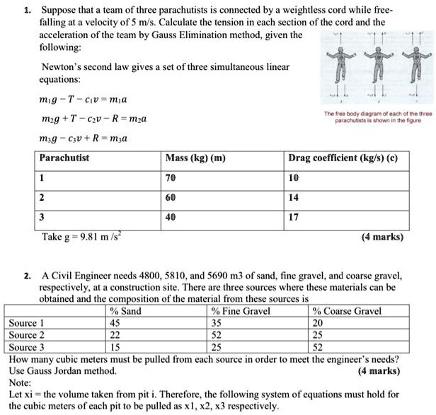 Solved: Suppose That A Team Of Three Parachutists Is Connected By A 