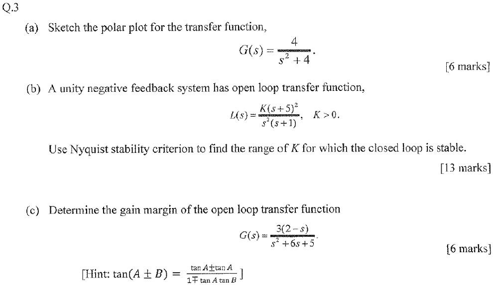 SOLVED: Q.3 (a) Sketch the polar plot for the transfer function. G(s ...