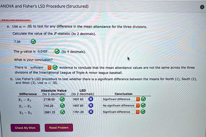 ANOVA and Fisher's LSD Procedure (Structured) a. Use α = .05 to test ...