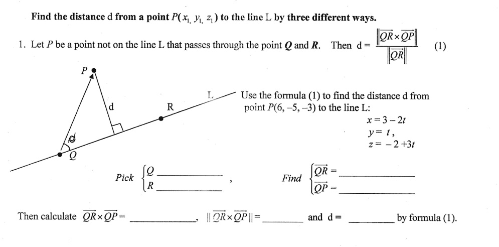 Solved Find The Distance D From A Point P X Y 2 To The Line L By Three Different Ways Llerxopl Let P Be A Point Not On The Line L That Passes