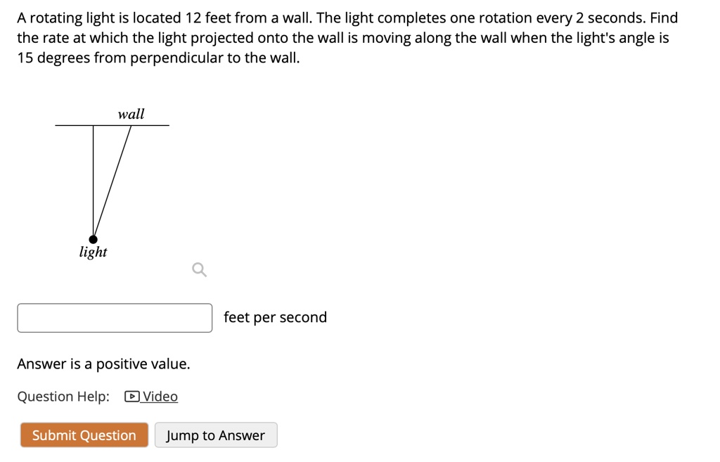 SOLVED: rotating light is located 12 feet from a wall: The light ...