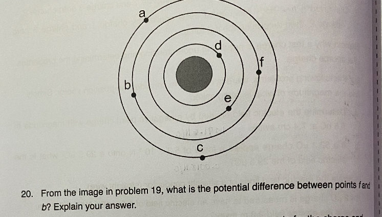 20. From the image in problem 19 , what is the potential difference between points fand b ? Explain your answer.