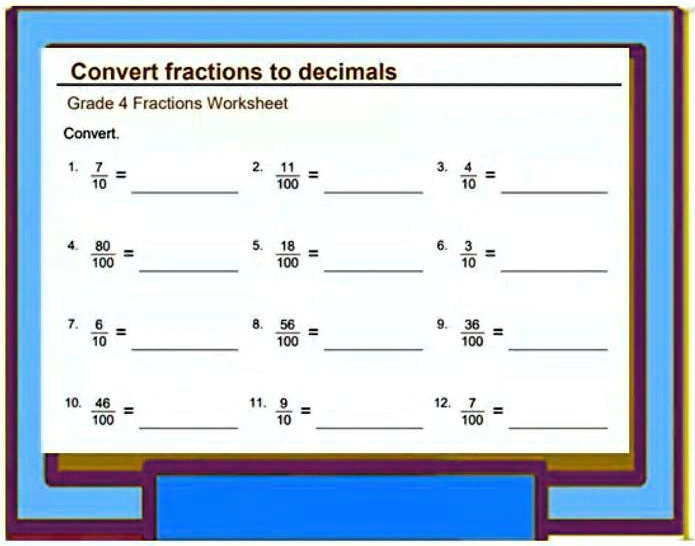 Fractions To Decimals Worksheet Grade 4