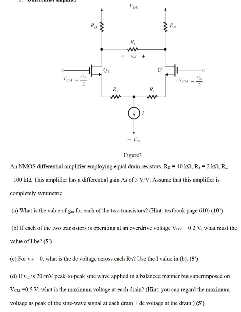 Figure 3 An NMOS differential amplifier employing equal drain resistors ...