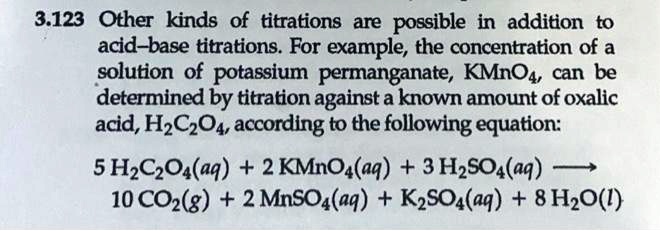 Solved 3 123 Other Kinds Of Titrations Are Possible In Addition To Acid Base Titrations For