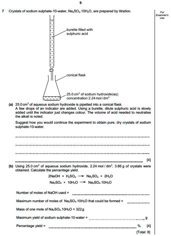 crystals of sodium sulphate 10 water naso410hzo are prepared by