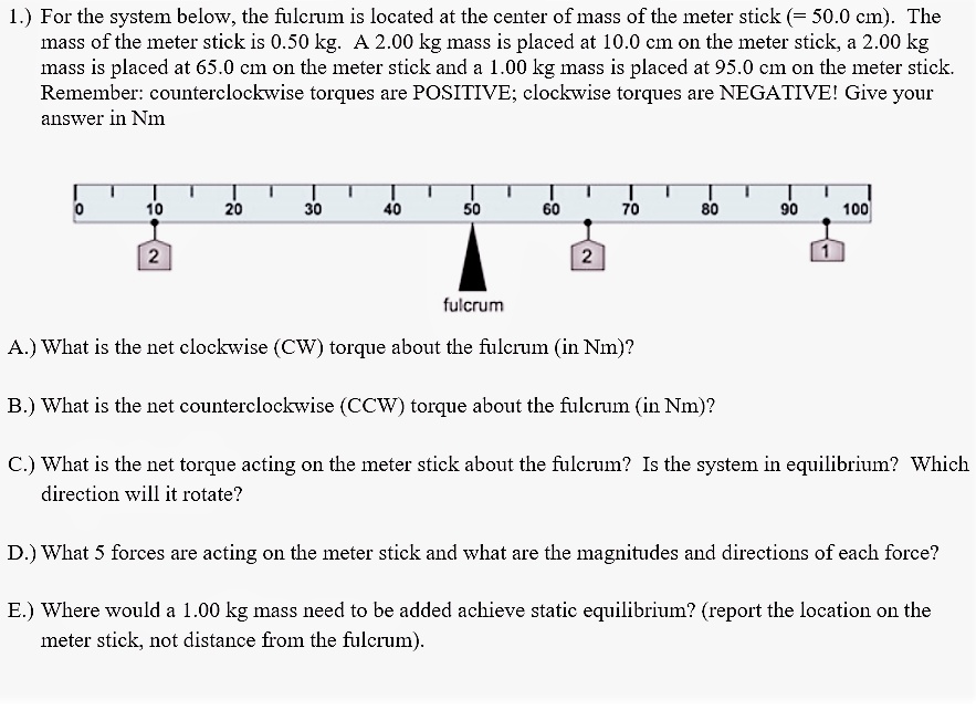 SOLVED For the system below, the fulcrum is located at the center of