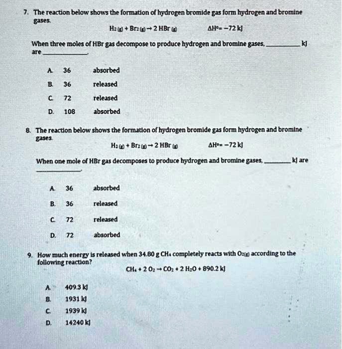 SOLVED 7. The reaction below shows the formation of hydrogen bromide