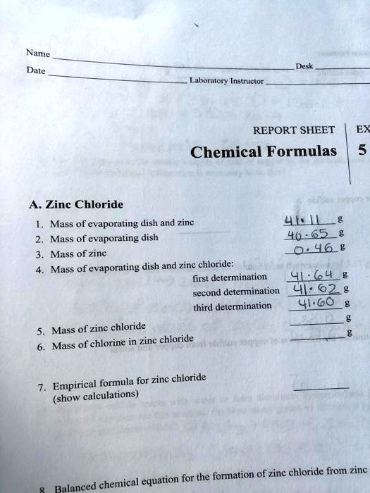SOLVED Desk Laboratory Instructor REPORT SHEET Chemical Formulas A