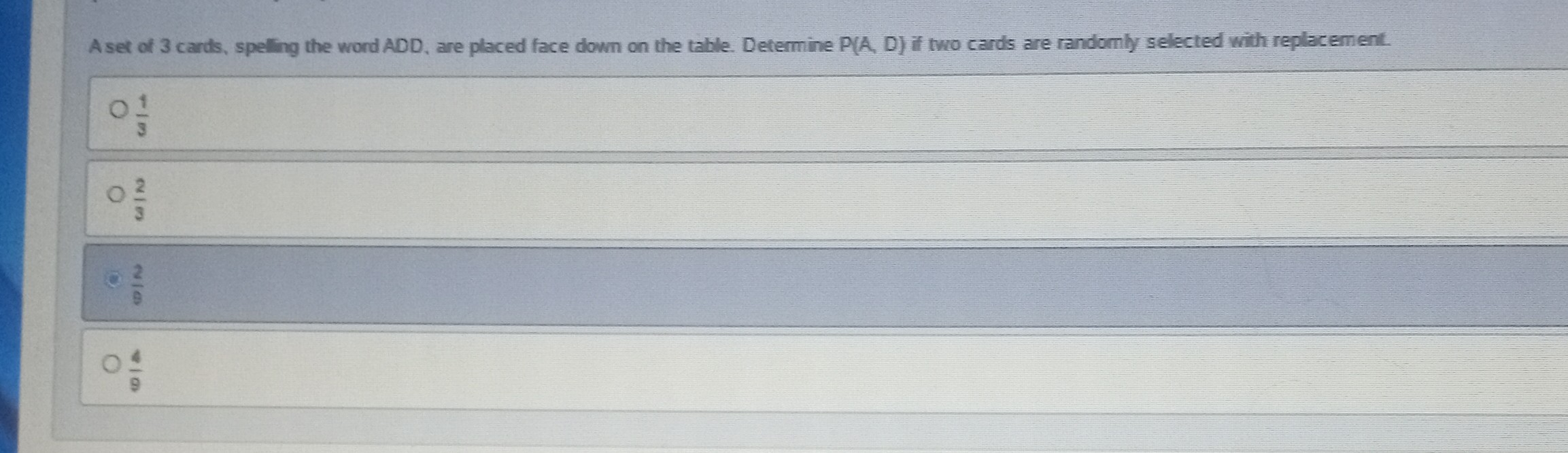 A set of 3 cards, speling the word ADD, are placed face down on the