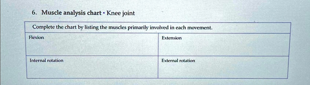 SOLVED: Muscle analysis chart - Knee joint Complete the chart by ...