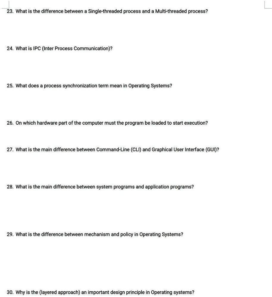 SOLVED 23. What is the difference between a Singlethreaded process