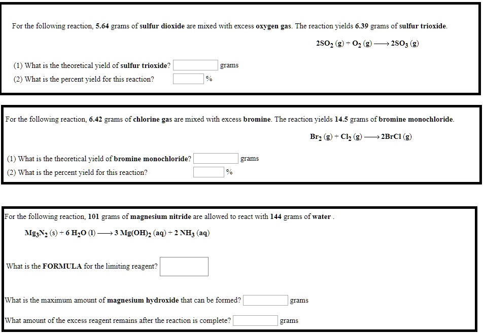 SOLVED For the following reaction, 5.64 grams of sulfur dioxide are